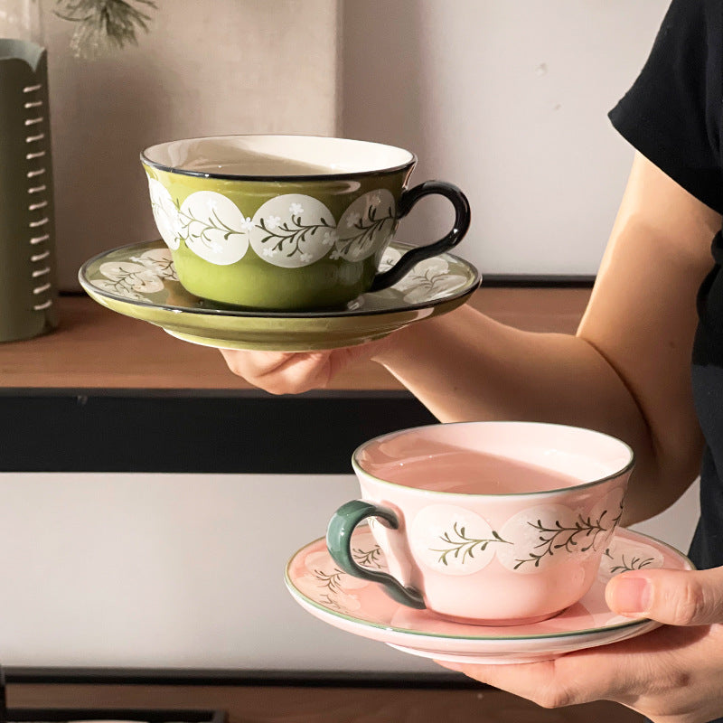 Vintage Botanical Coffee Cups - mossy series right side view
