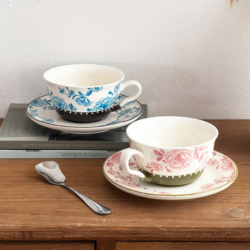 Vintage Botanical Coffee Cups - roses cups and saucers