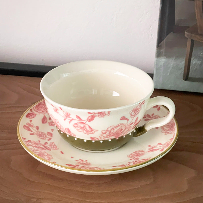 Vintage Botanical Coffee Cups - pink roses cup and saucer