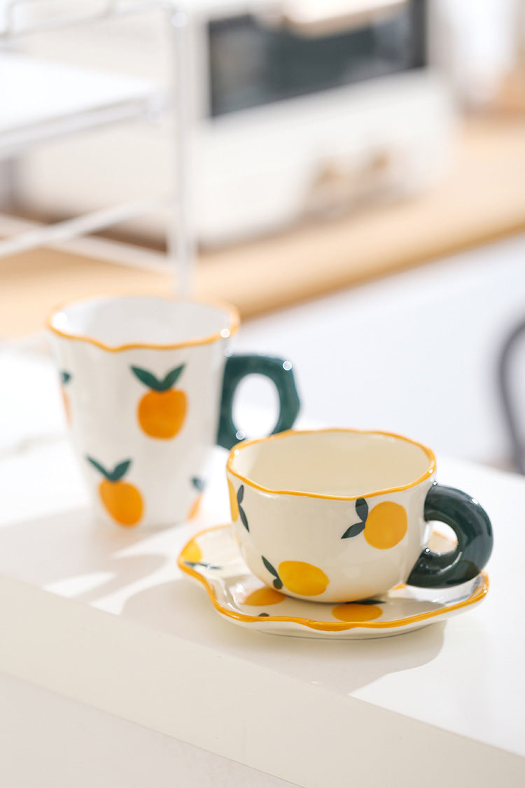 Everyday joy ceramic tea cup - white orange