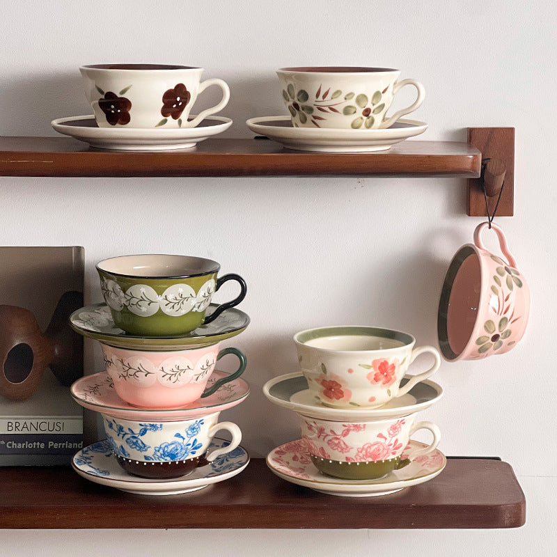 Vintage Botanical Coffee Cups closer view
