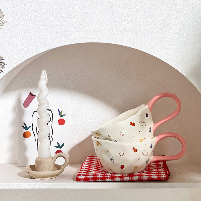 Cute Illustrated Ceramic Coffee Cups - fruit rabbit