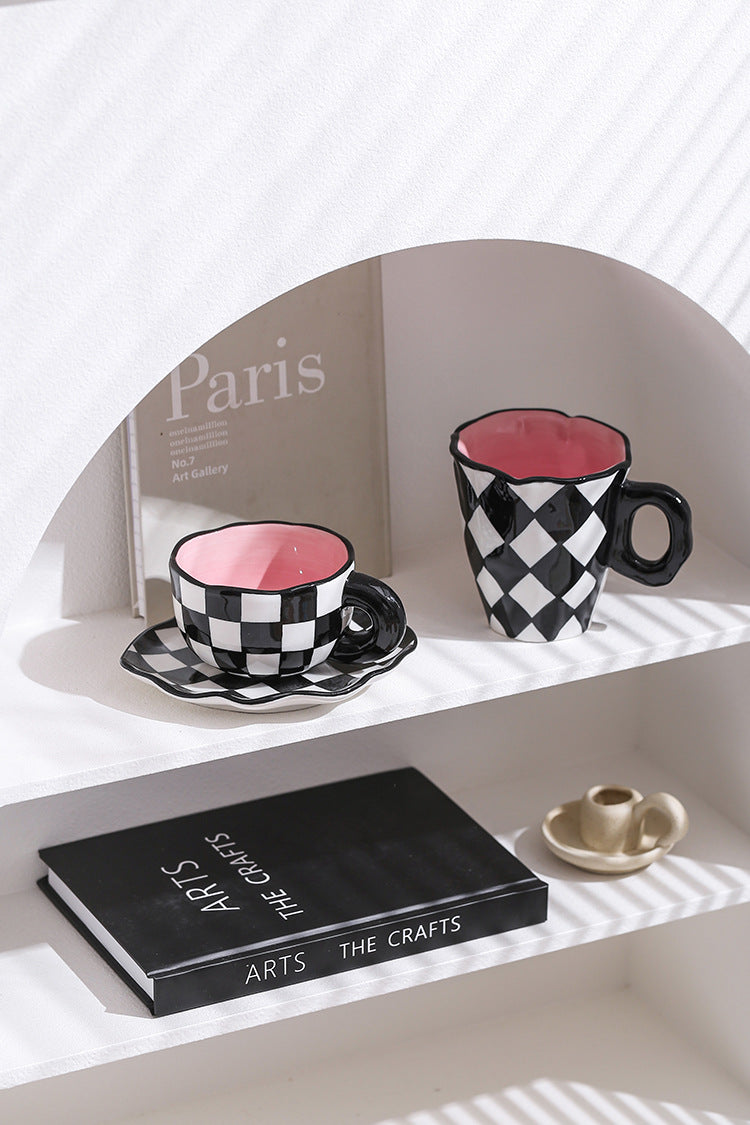 Everyday joy ceramic mug and teacup - black and white