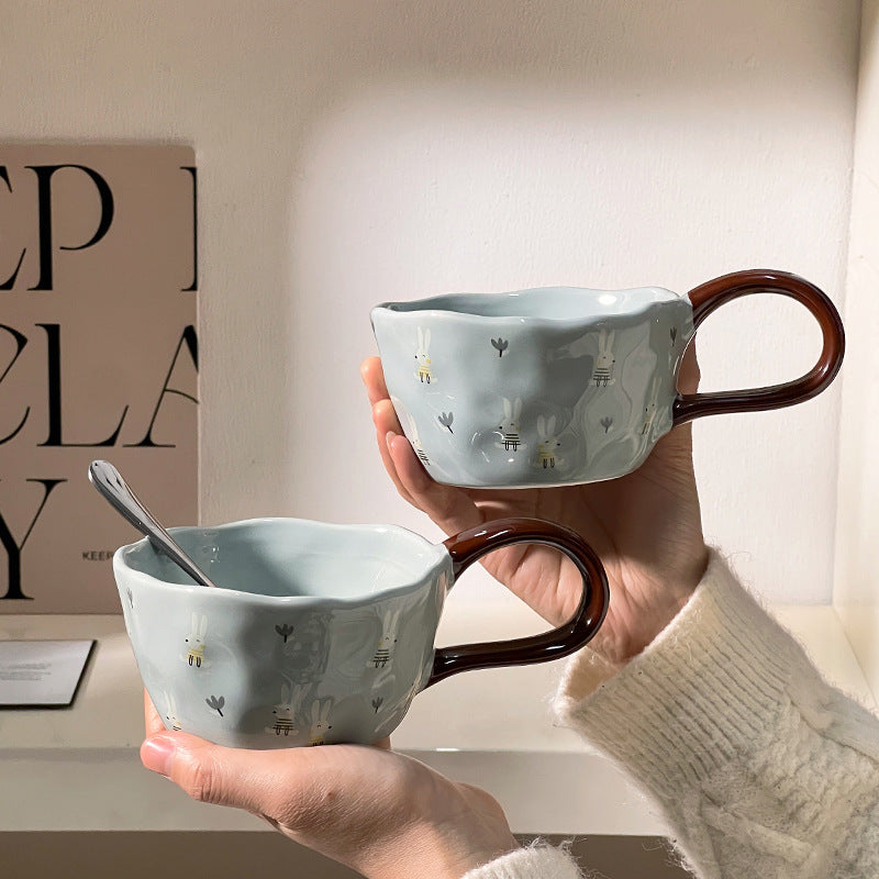 Cute Illustrated Ceramic Coffee Cups - blues