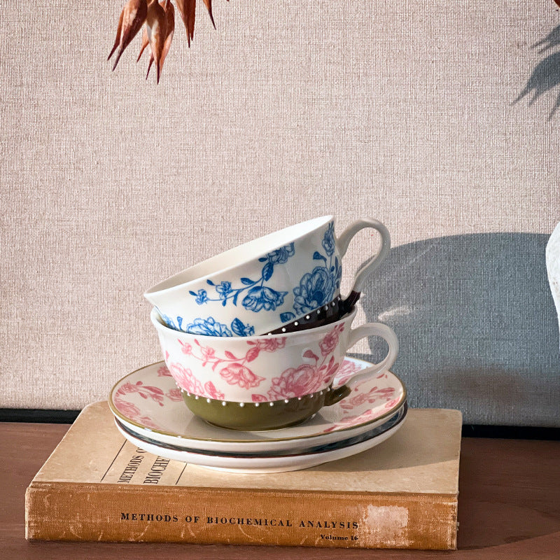 Vintage Botanical Coffee Cups - roses series side view