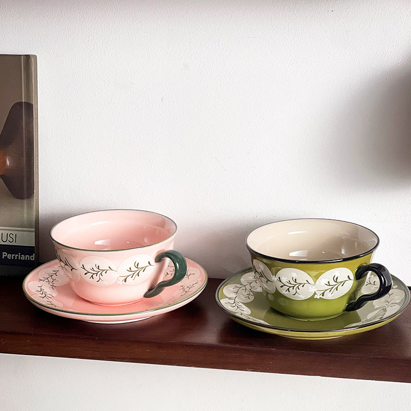 Vintage Botanical Coffee Cups - mossy series sideview