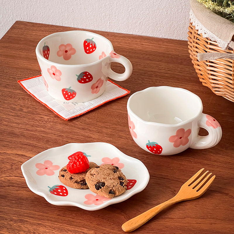 Colorful teatime cup and saucer - strawberry and flower set