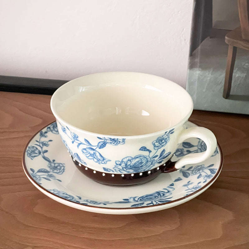 Vintage Botanical Coffee Cups - blue roses cup and saucer