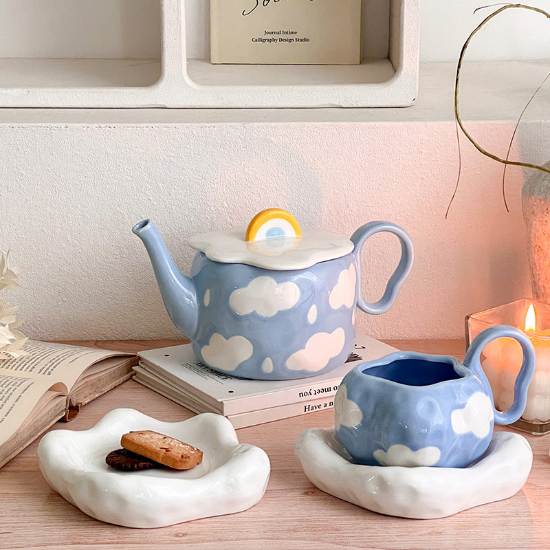 Side view of ceramic cloud dreamy tea set