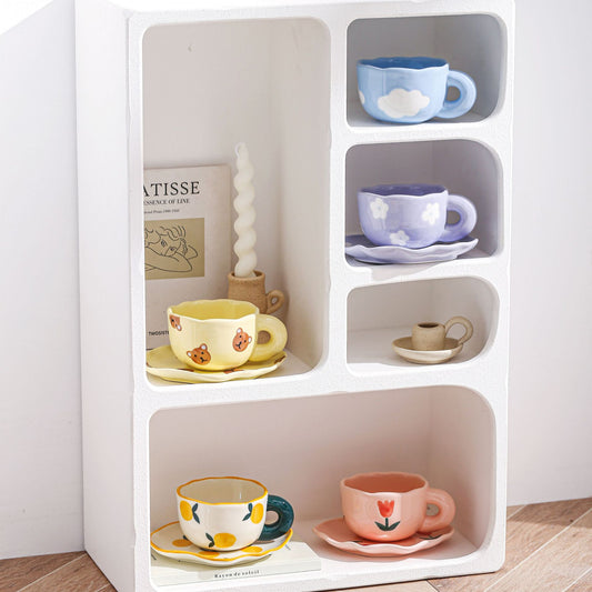 Colorful teatime cup and saucer