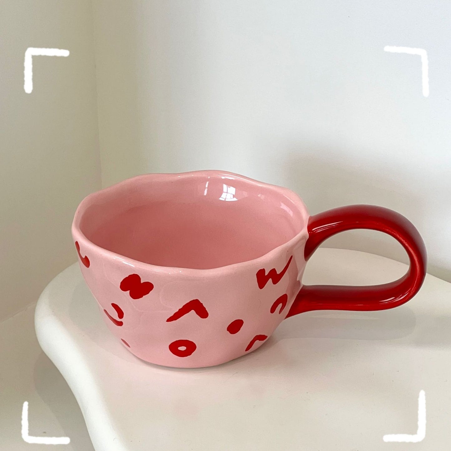 Cute Illustrated Ceramic Coffee Cups - pink