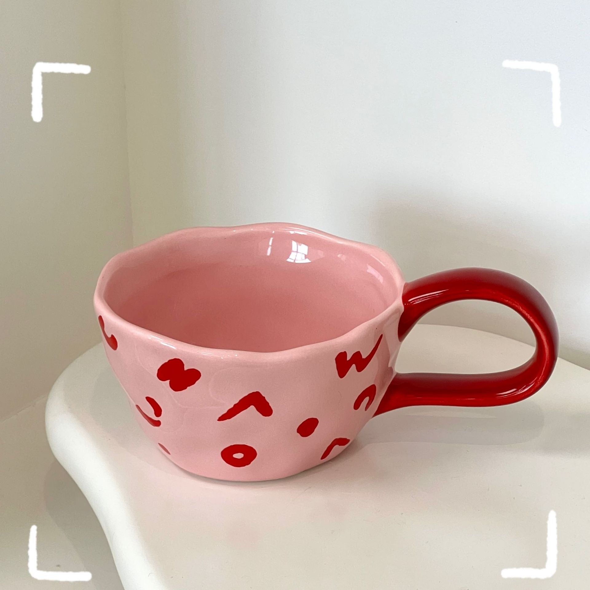 Cute Illustrated Ceramic Coffee Cups - pink