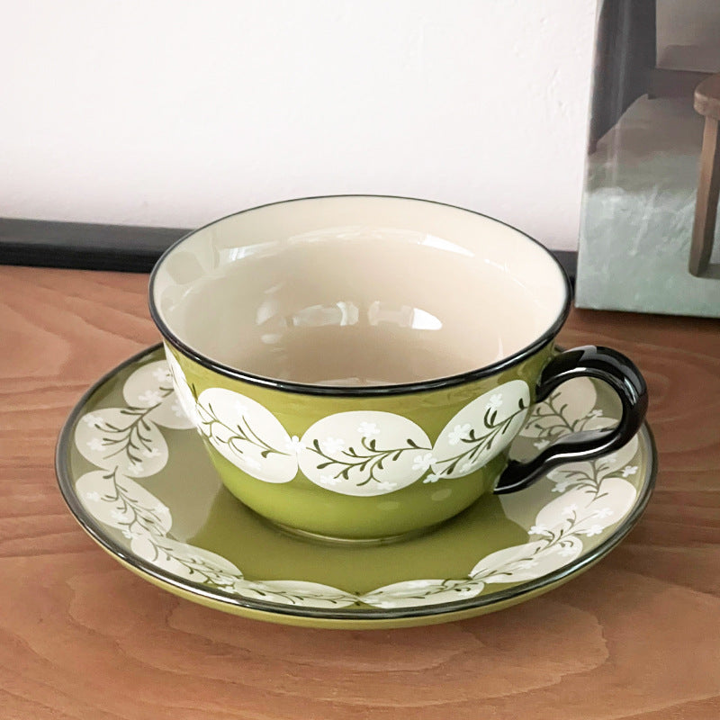 Vintage Botanical Coffee Cups - mossy floral pattern