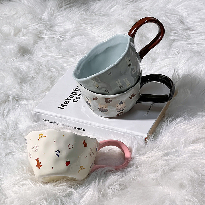 Cute Illustrated Ceramic Coffee Cups top view