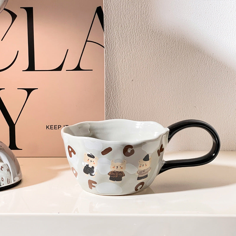 Cute Illustrated Ceramic Coffee Cups - grey bear