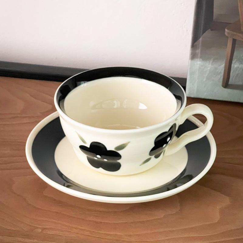 Vintage Botanical Coffee Cups - black floral cup