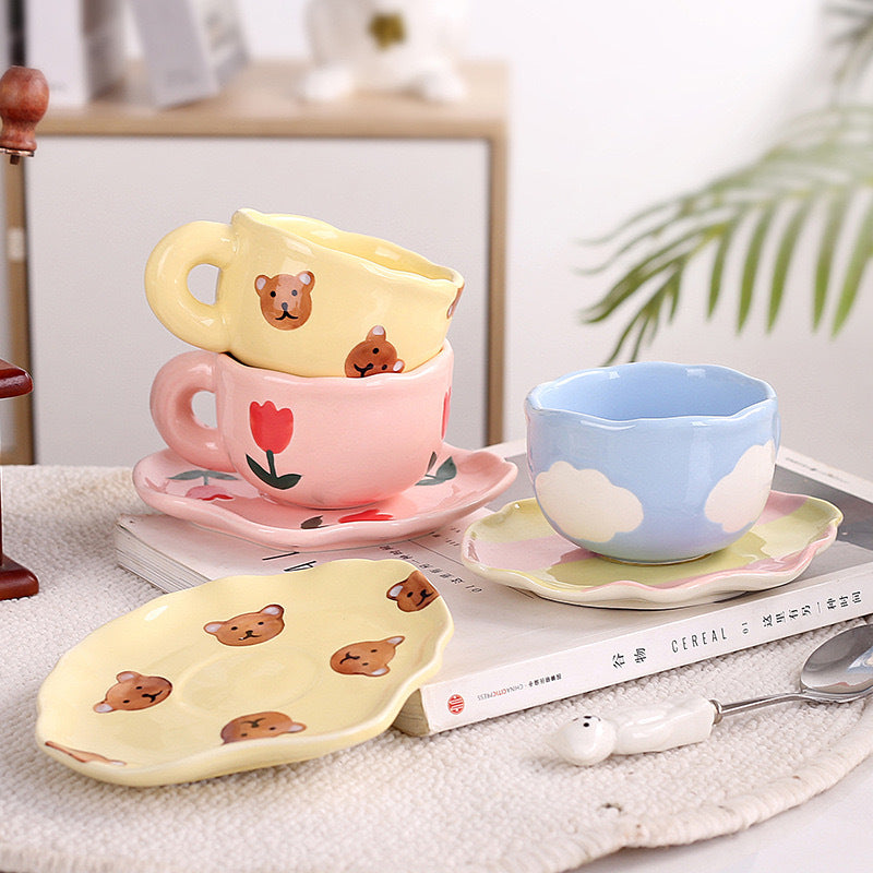 Colorful teatime cup and saucer - overview