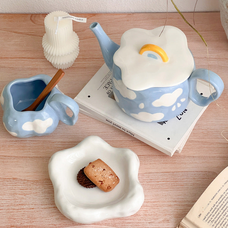 top view of ceramic cloud dreamy tea set