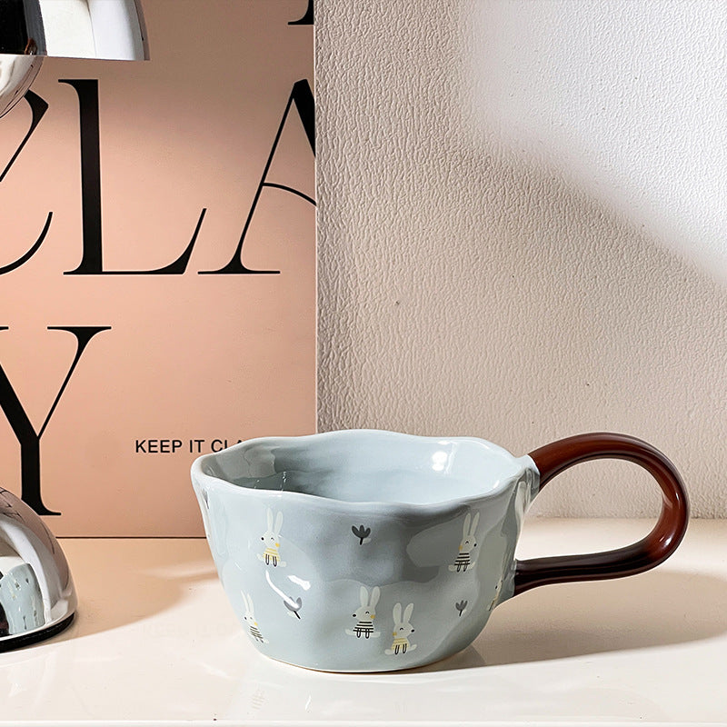 Cute Illustrated Ceramic Coffee Cups - blue bunny