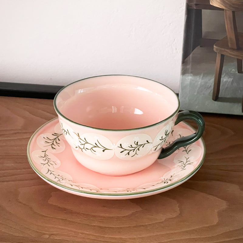 Vintage Botanical Coffee Cups - pink moss floral pattern