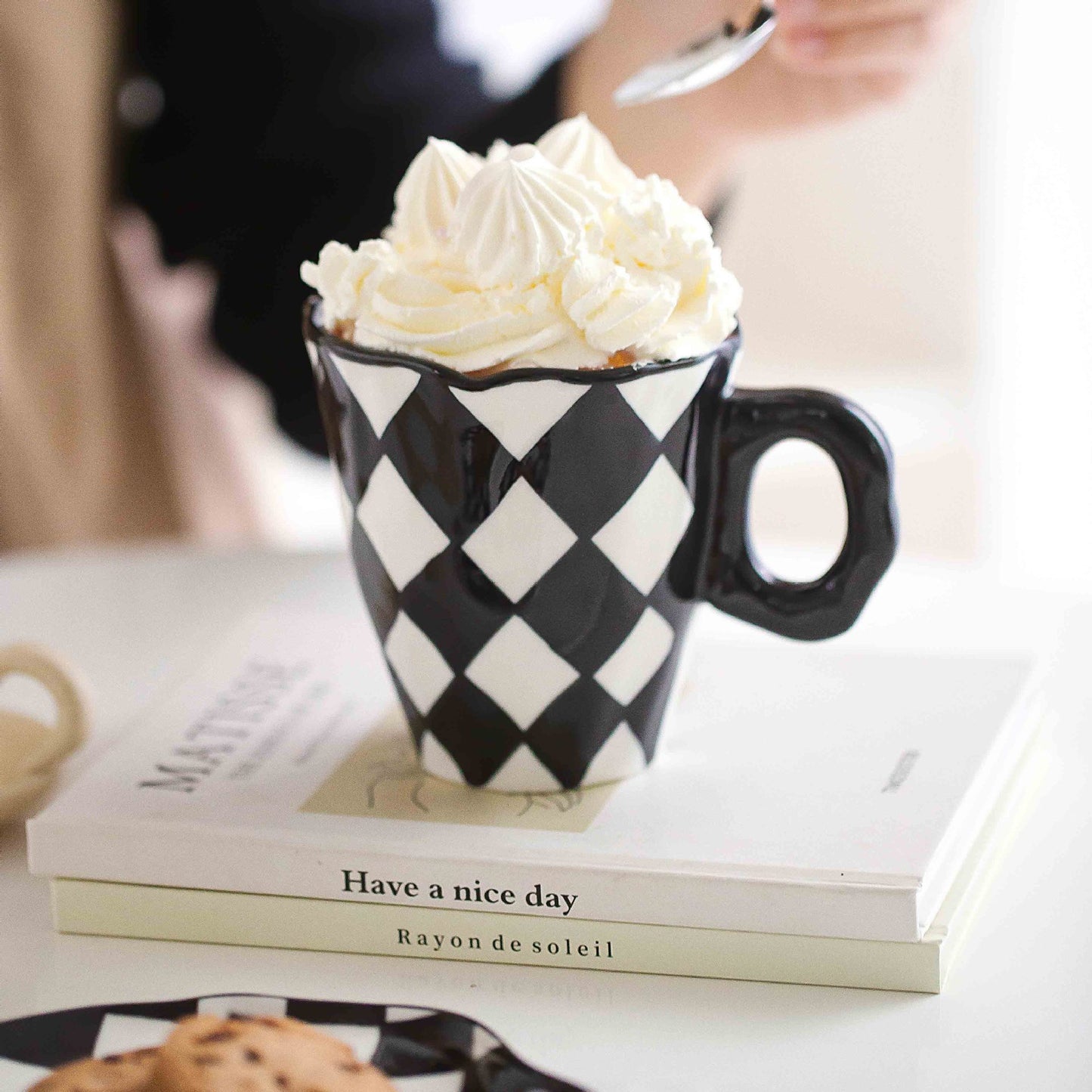 Teatime with Everyday joy ceramic mug - black and white plaid